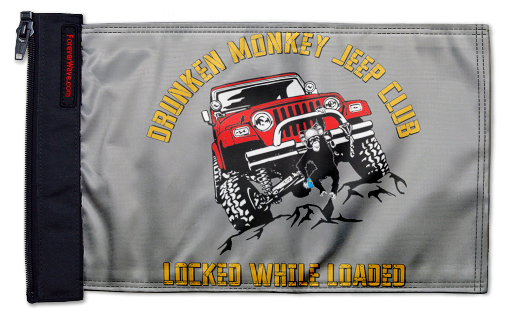 Drunken Monkey Jeep Club 12"x18" Forever Wave Flag
