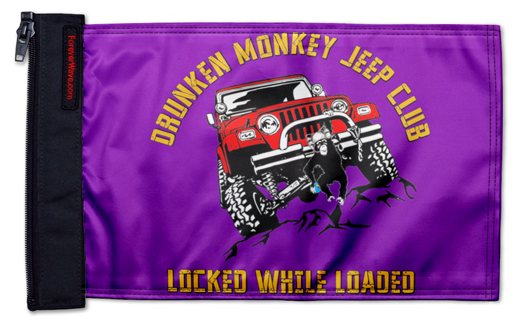Drunken Monkey Jeep Club 12"x18" Forever Wave Flag