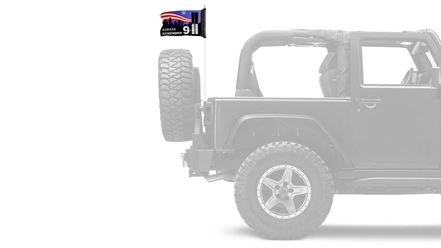 911 Tribute 12"x18" Forever Wave Flag for Jeep Wrangler JK 2-Door 2007-2018