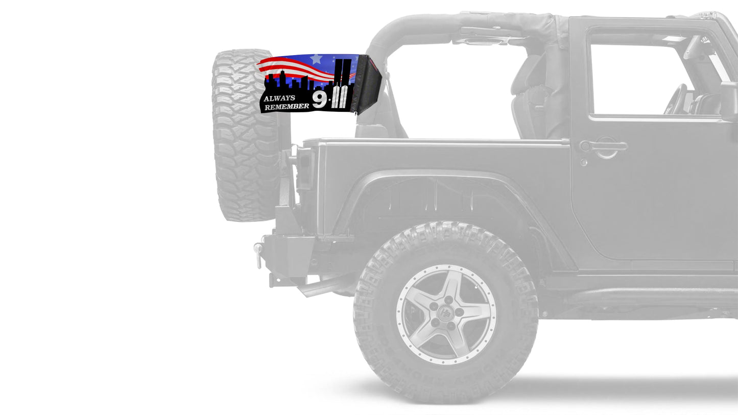 911 Tribute 12"x18" Forever Wave Flag for Jeep Wrangler JK 2-Door 2007-2018