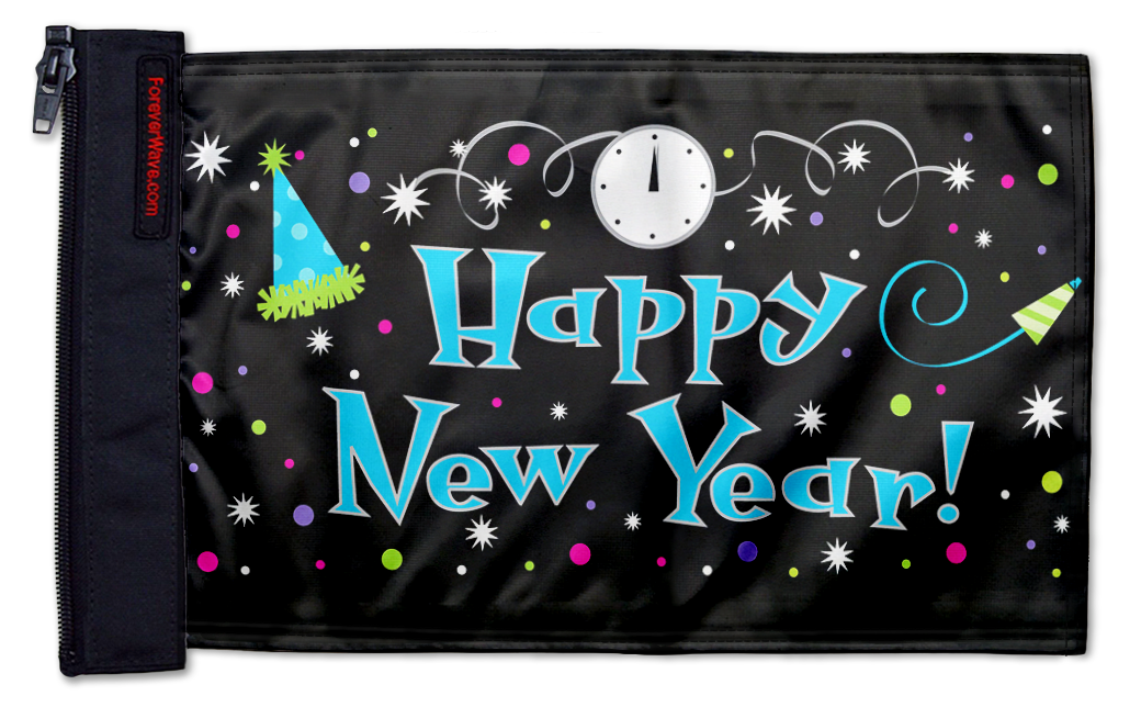 Happy New Year 12"x18" Forever Wave Flag for Jeep Wrangler JKU 4-Door 2007-2018