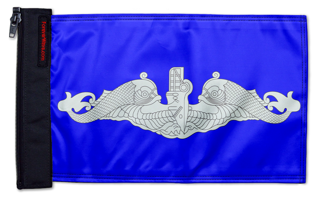 Submarine Silver Dolphins 12"x18" Forever Wave Flag for Golf Carts
