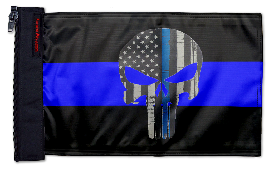 Thin Blue Line Punisher 12"x18" Forever Wave Flag for Bronco