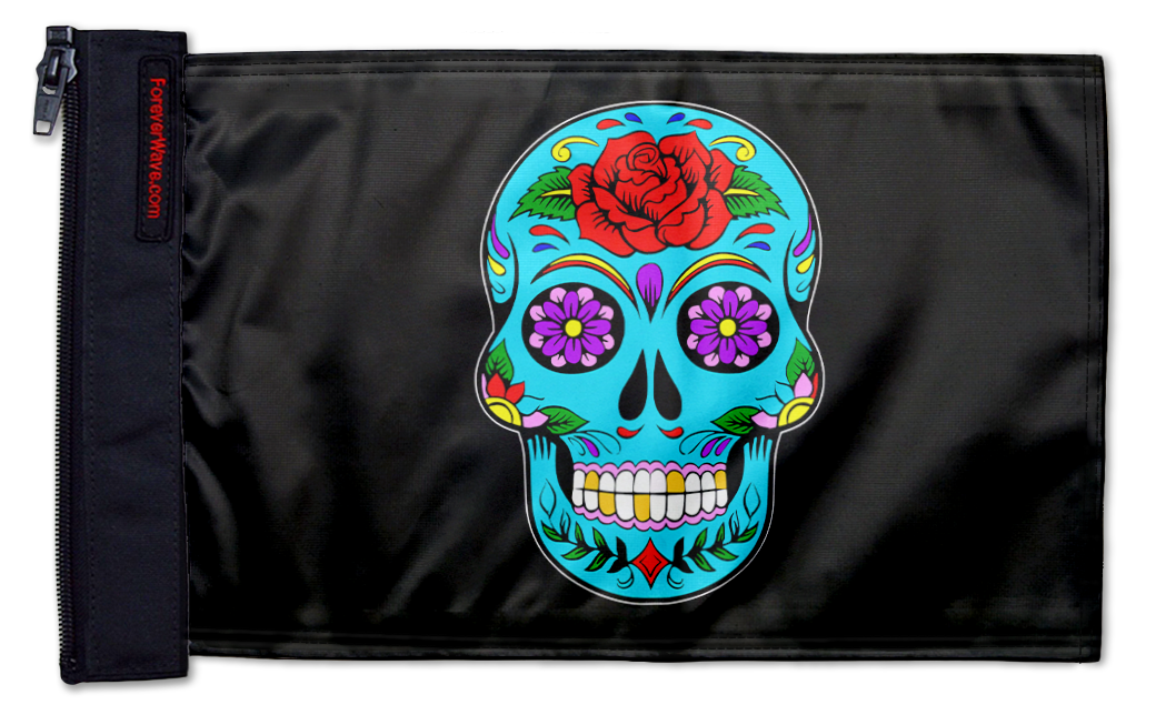 Sugar Skull 12"x18" Forever Wave Flag for Jeep Wrangler CJ-7 and CJ-8 1976-1986