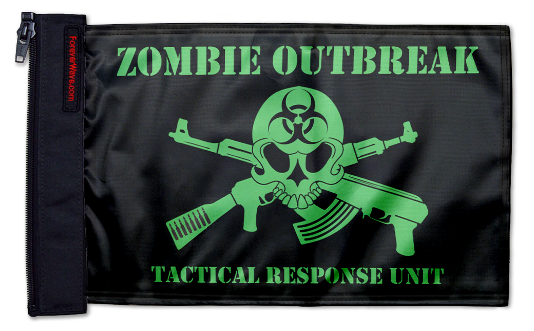 Zombie Outbreak Tactical Response Unit 12"x18" Forever Wave Flag for Jeep Wrangler YJ 1986-1995