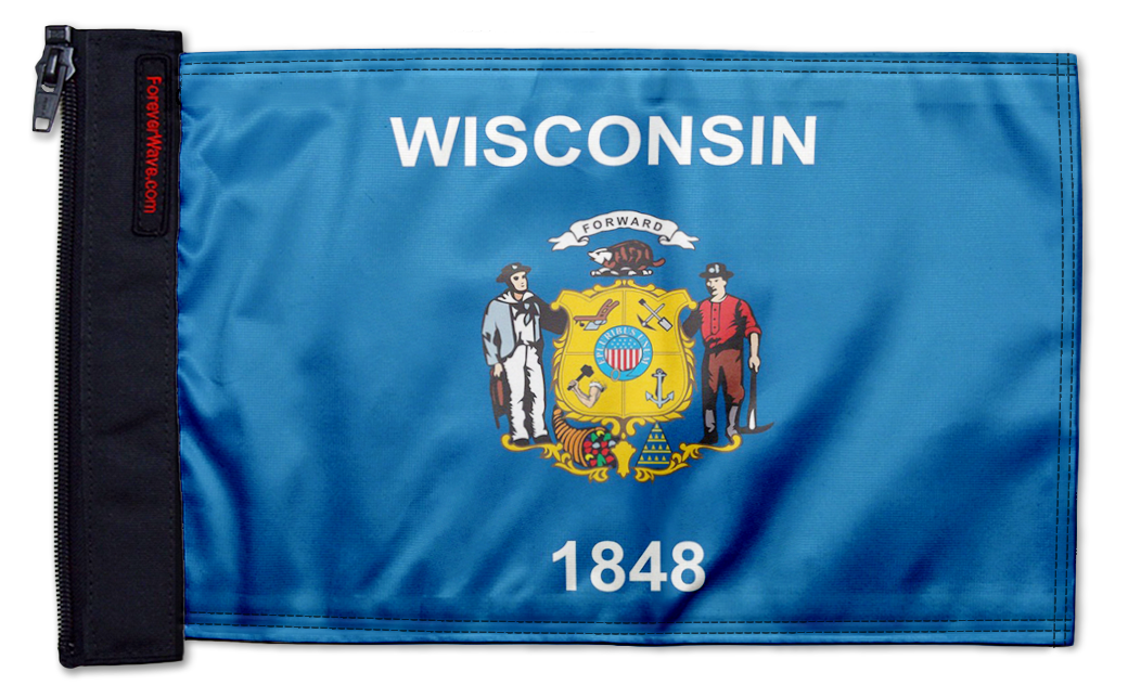 State Flag Wisconsin 12"x18" Forever Wave Flag for Jeep Wrangler JKU 4-Door 2007-2018