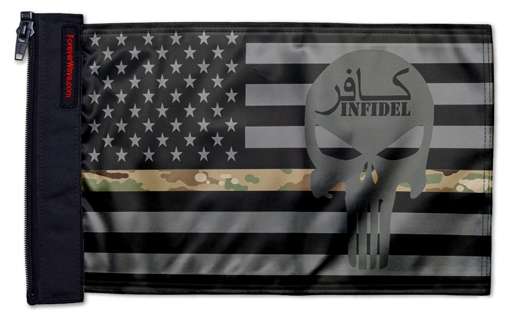 USA Subdued Thin Camo Line Infidel 12"x18" Forever Wave Flag for Jeep Gladiator JT
