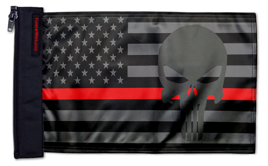 USA Subdued Thin Red Line Punisher 12"x18" Forever Wave Flag
