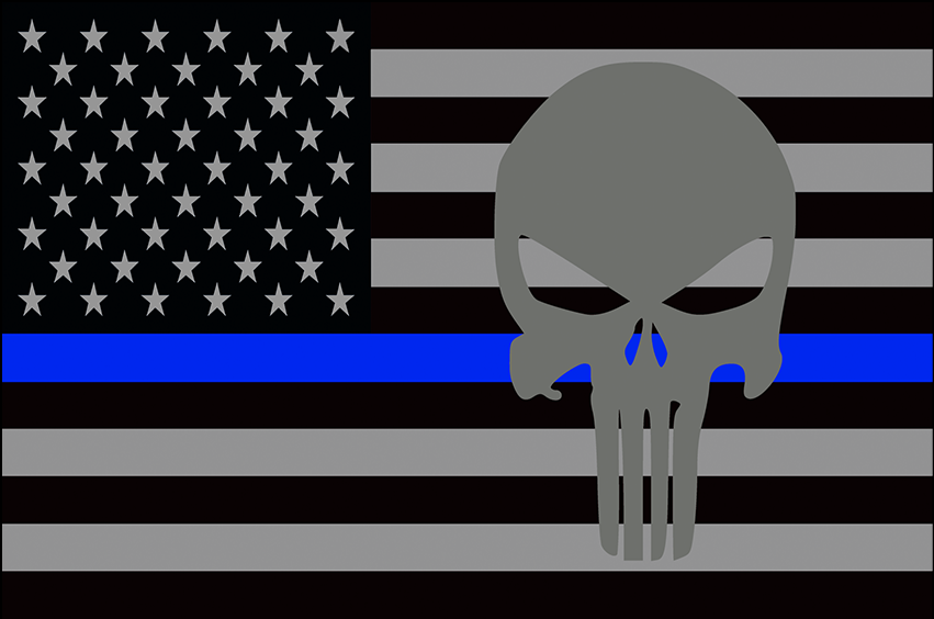 USA Subdued Thin Blue Line Punisher 12"x18" Forever Wave Flag for Jeep Wrangler JKU 4-Door 2007-2018
