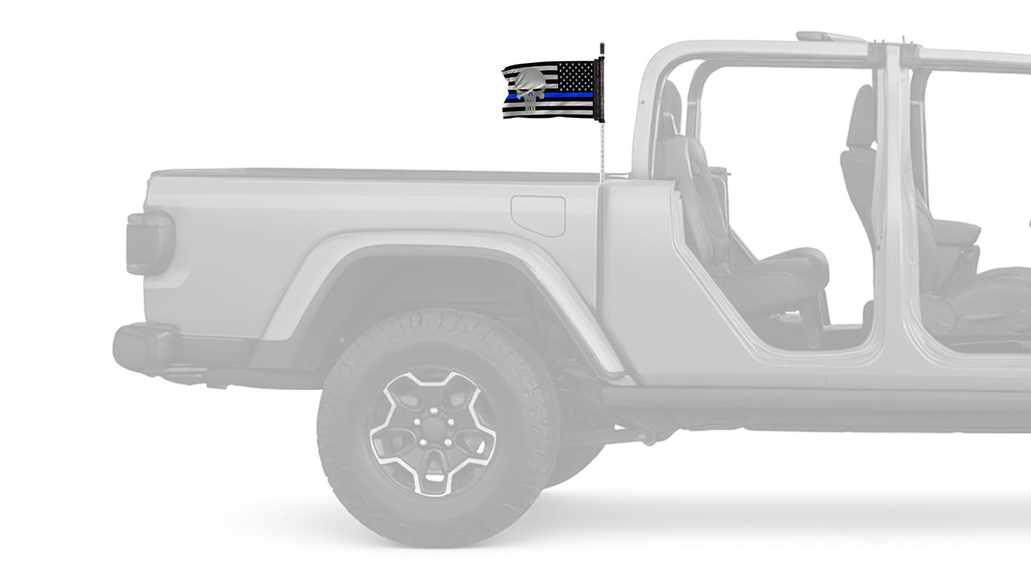 USA Subdued Thin Blue Line Punisher 12"x18" Forever Wave Flag for Jeep Gladiator JT