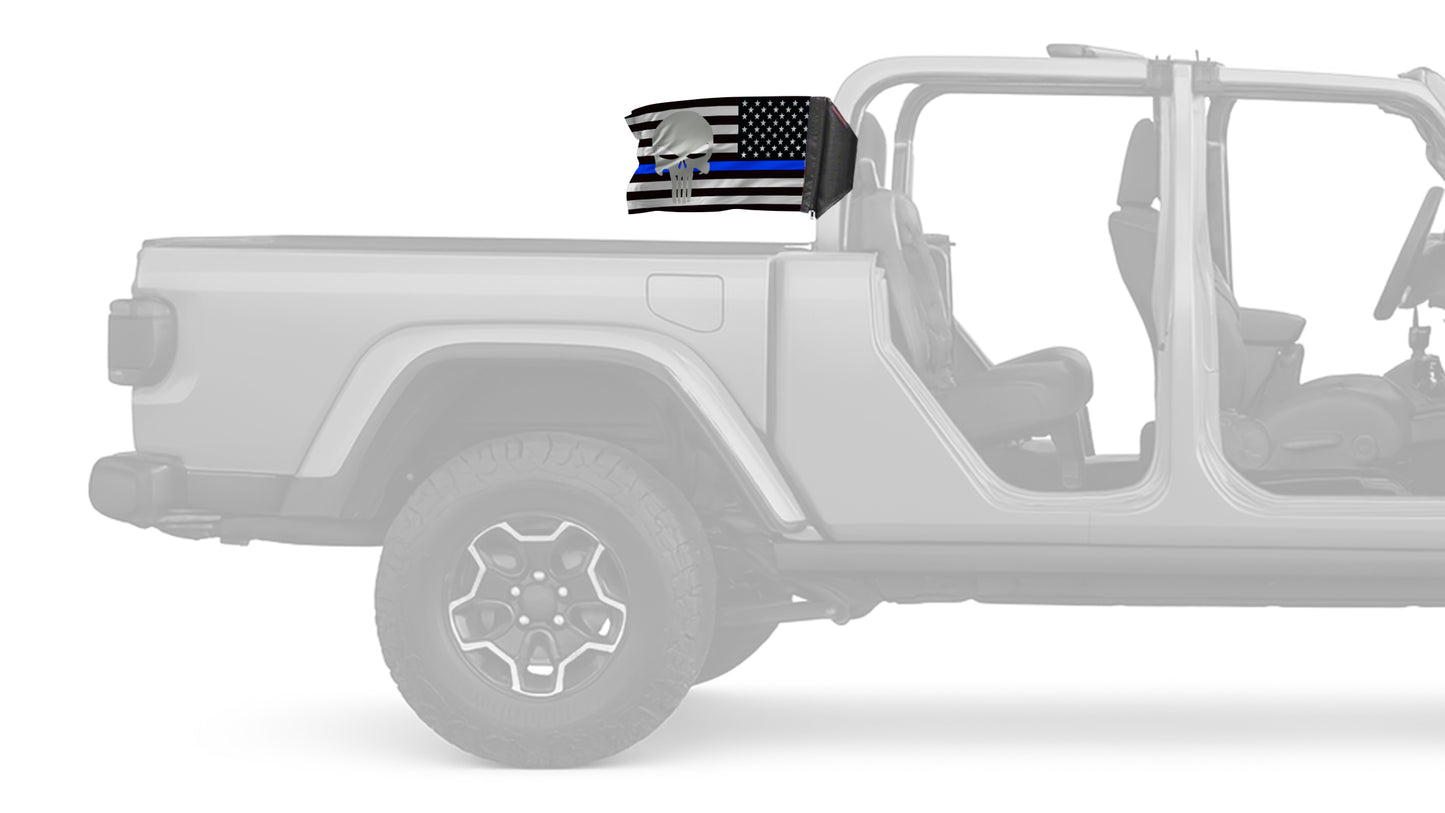 USA Subdued Thin Blue Line Punisher 12"x18" Forever Wave Flag for Jeep Gladiator JT