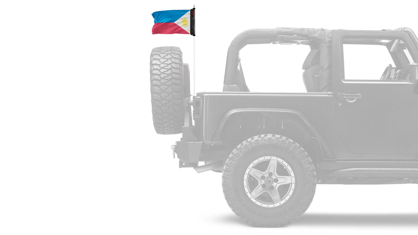 Philippines 12"x18" Forever Wave Flag for Jeep Wrangler JKU 4-Door 2007-2018