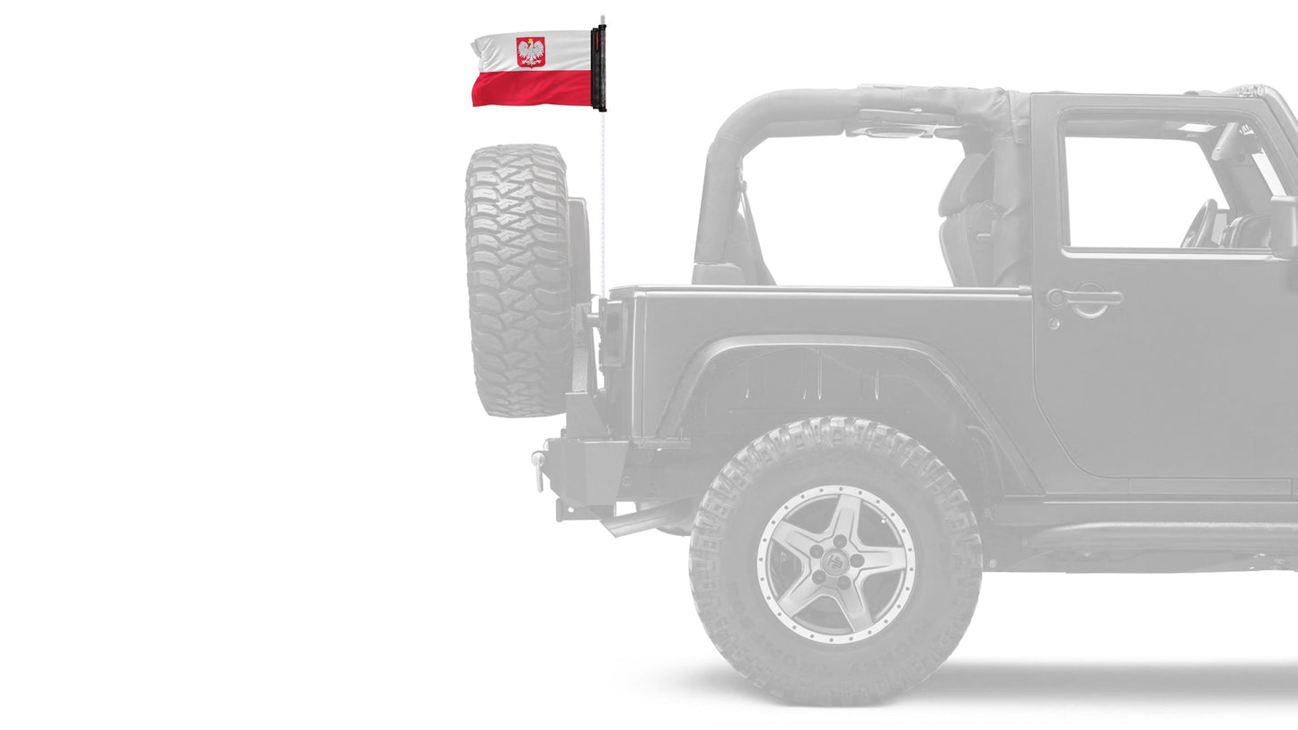 Poland 12"x18" Forever Wave Flag for Jeep Wrangler JKU 4-Door 2007-2018