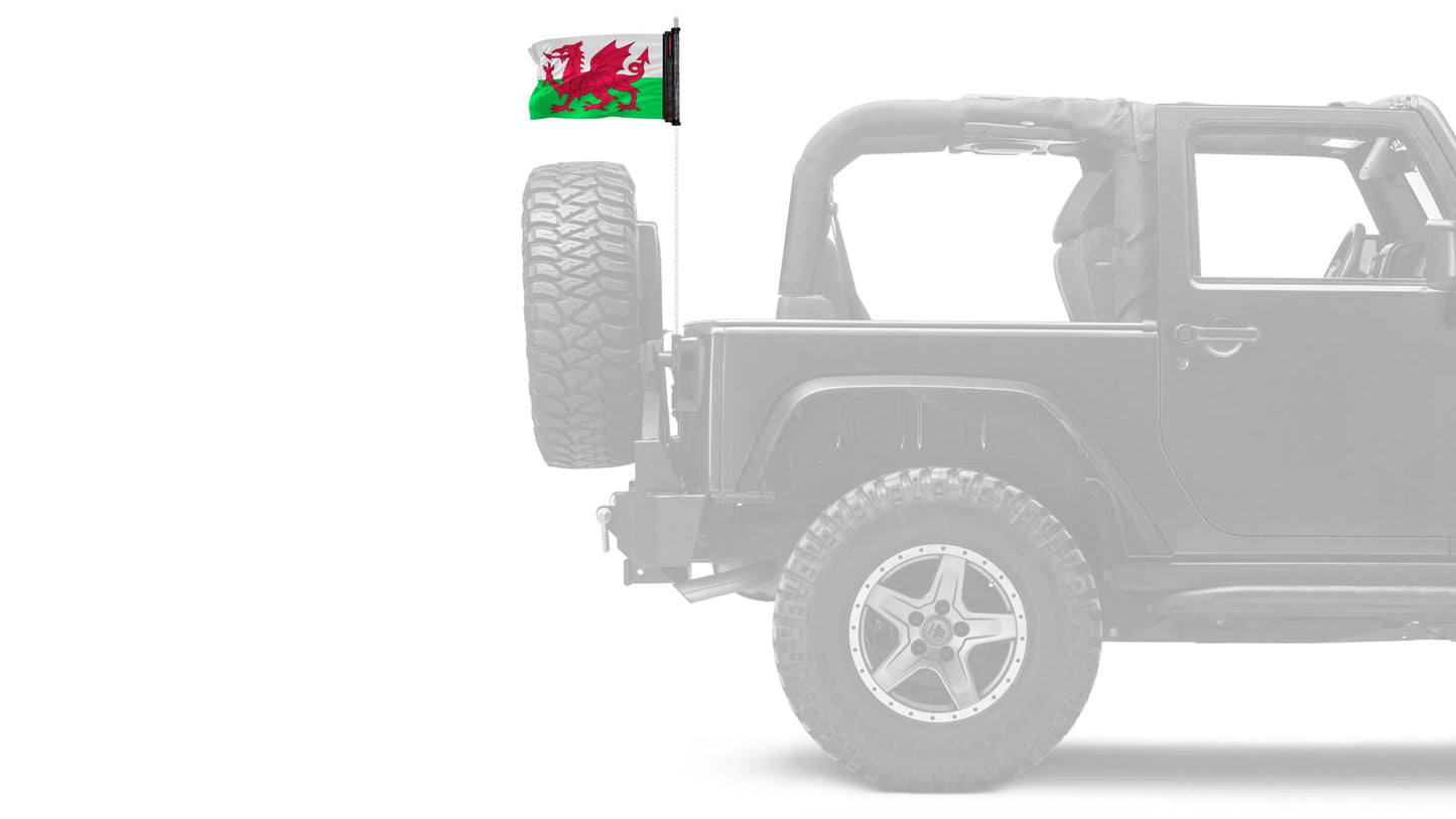 Wales 12"x18" Forever Wave Flag for Jeep Wrangler JLU 4-Door 2018-Present